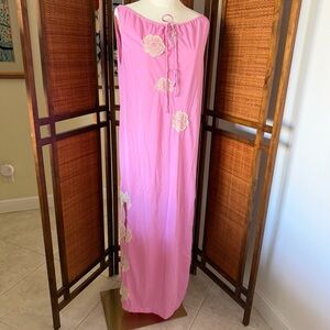 Vintage 50s Aristocraft by Superior pink nylon nightgown floral lace appliqués